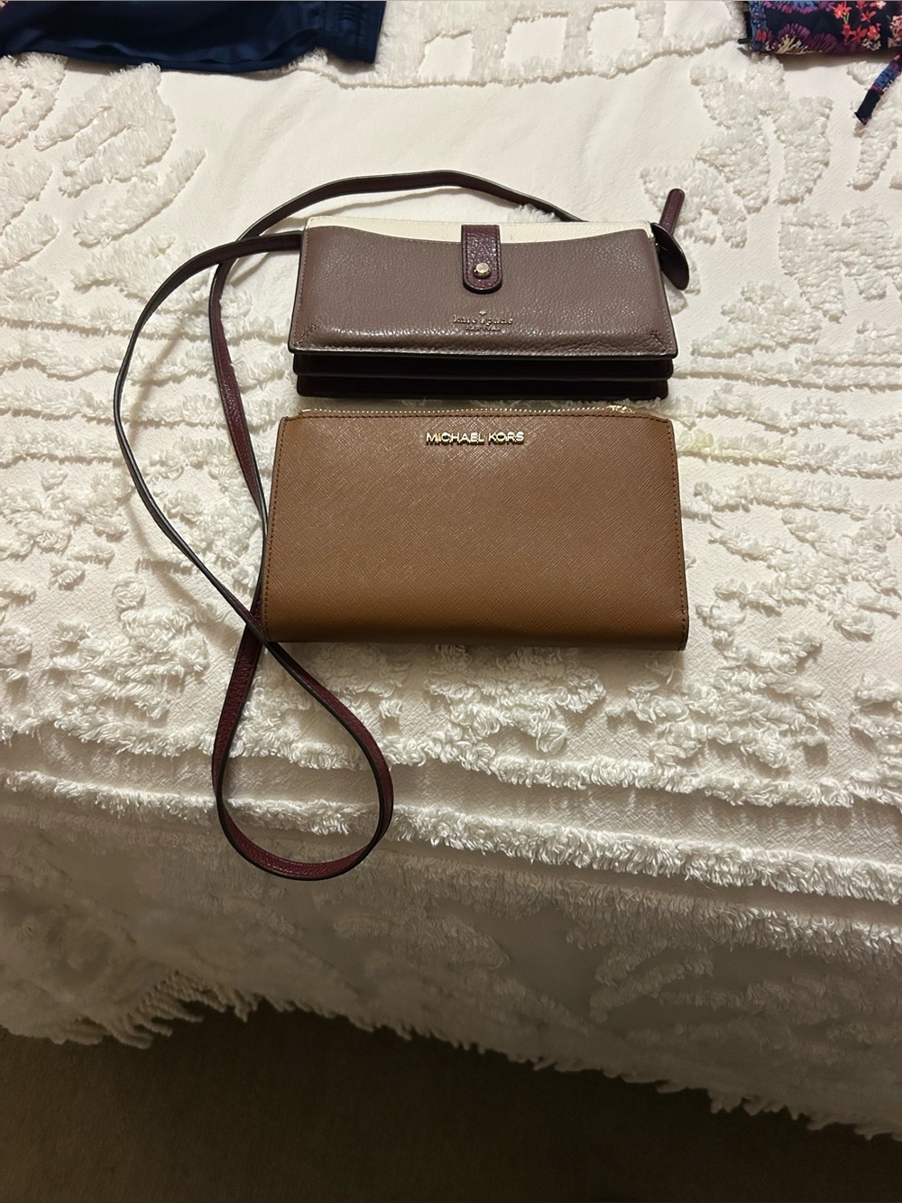 Michael Kors Brown and Burgundy Crossbody Wallet Set